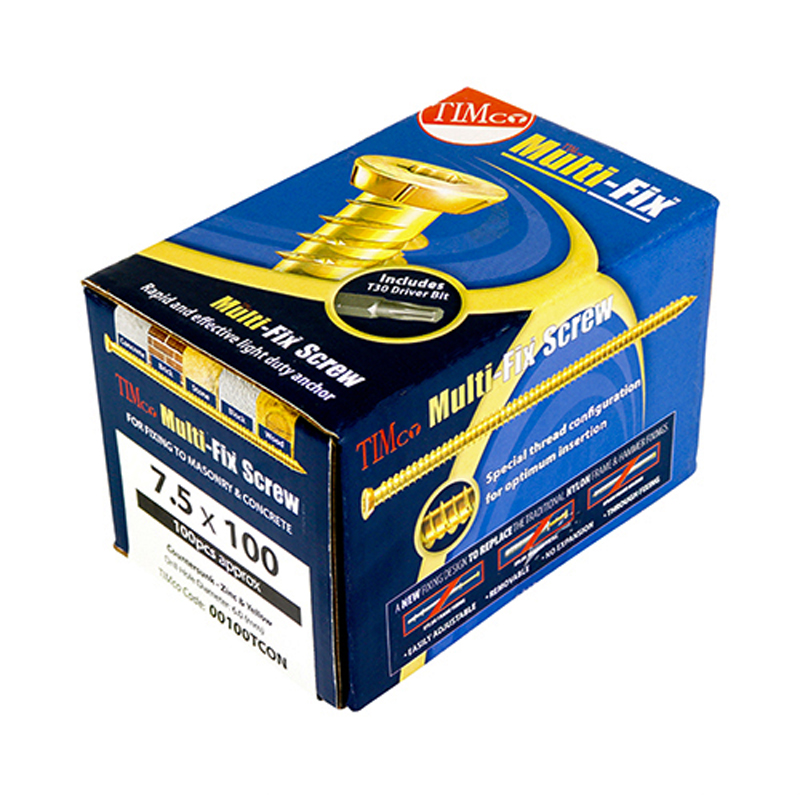 Concrete Screws - TX - Flat Countersunk - Yellow - 7.5mm x 120mm (100 Pack)