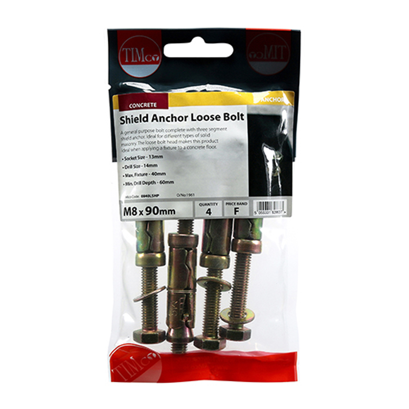 Shield Anchor Loose Bolts - Yellow - M8 (4 Pack)
