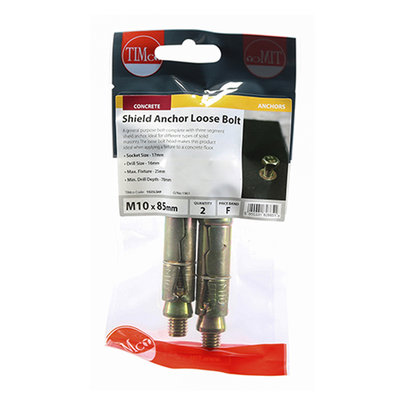 Shield Anchor Loose Bolts - Yellow - M10 (2 Pack)