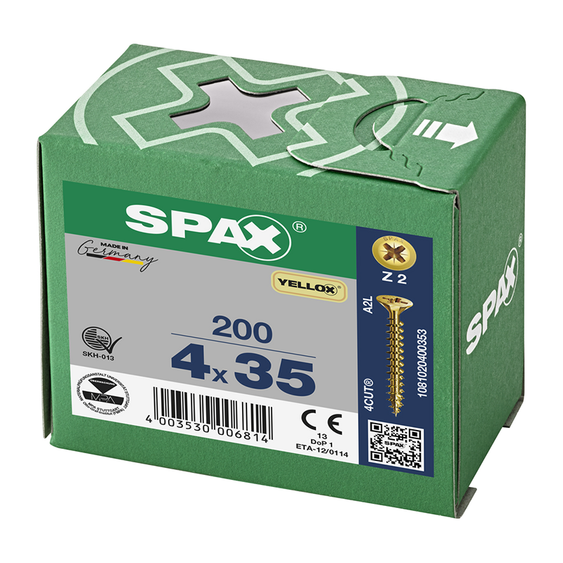 Spax YELLOX Pozi Z2 Universal Countersunk Screws 4mm x 35mm (200 Pack)