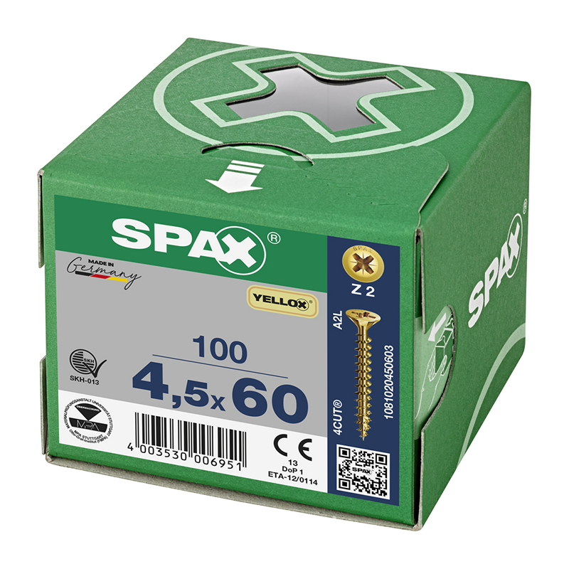 Spax YELLOX Pozi Z2 Universal Countersunk Screws 4.5mm x 60mm (100 Pack)