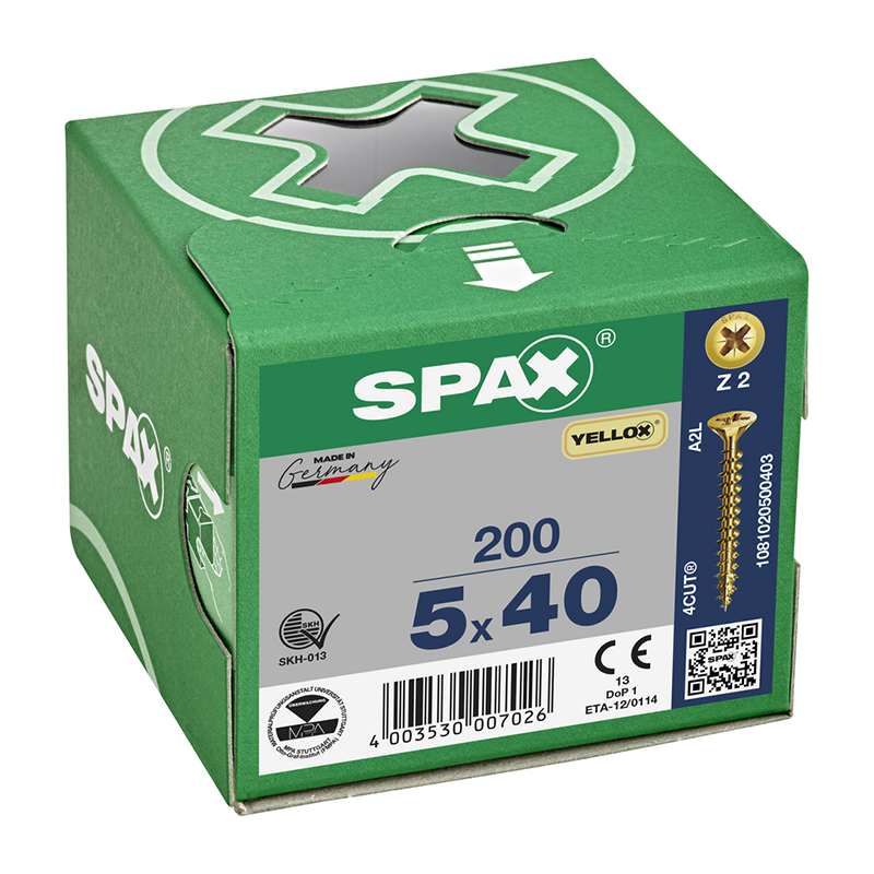 Spax YELLOX Pozi Z2 Universal Countersunk Screws 5mm x 40mm (200 Pack)