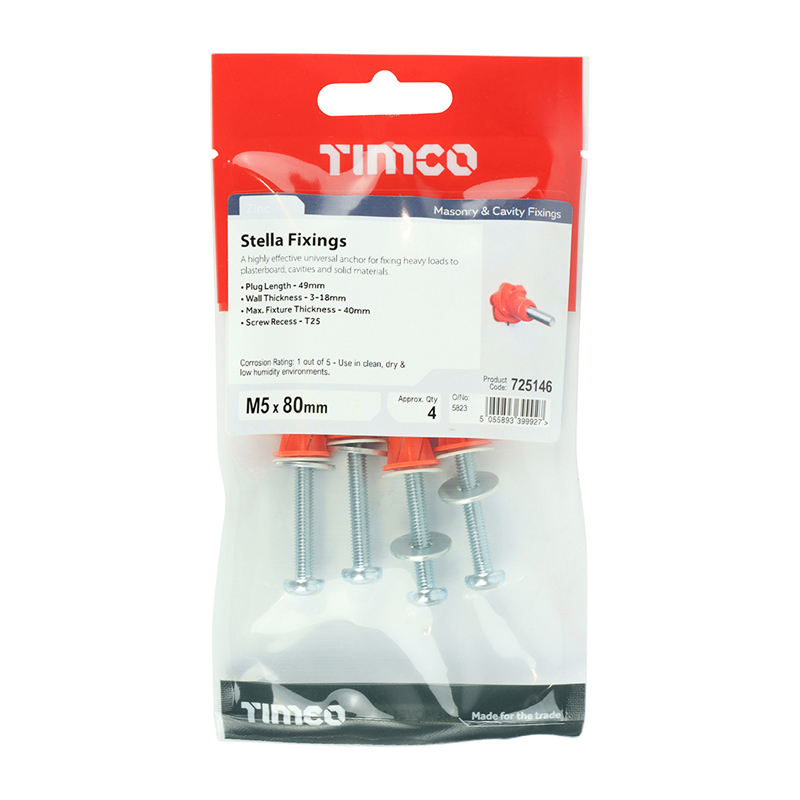 Stella Fixings - TX - Pan - Red - M5 x 80mm
