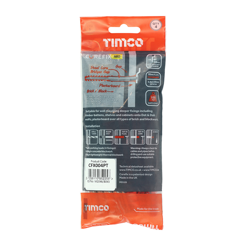 Corefix 120 Dot & Dab Wall Fixing - 5mm x 120mm (4 Pack)