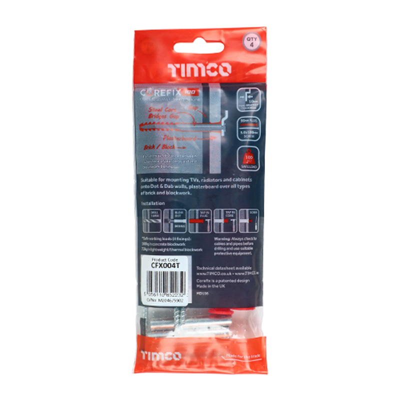 Corefix 100 Dot & Dab Wall Fixing - 5mm x 100mm (4 Pack)