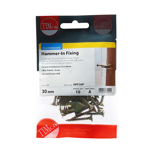 Hammer-In Fixings - PZ - Yellow - 4mm x 30mm (10 Pack)