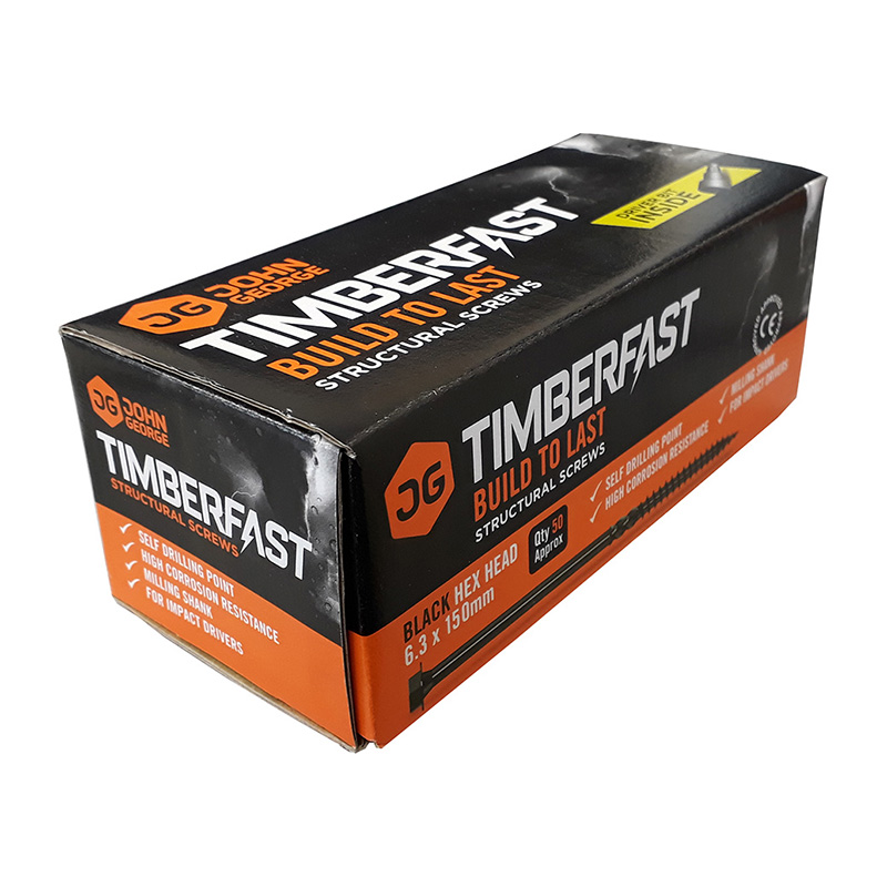 Timberfast Hex Head Screws 100mm - Black (Box 50)