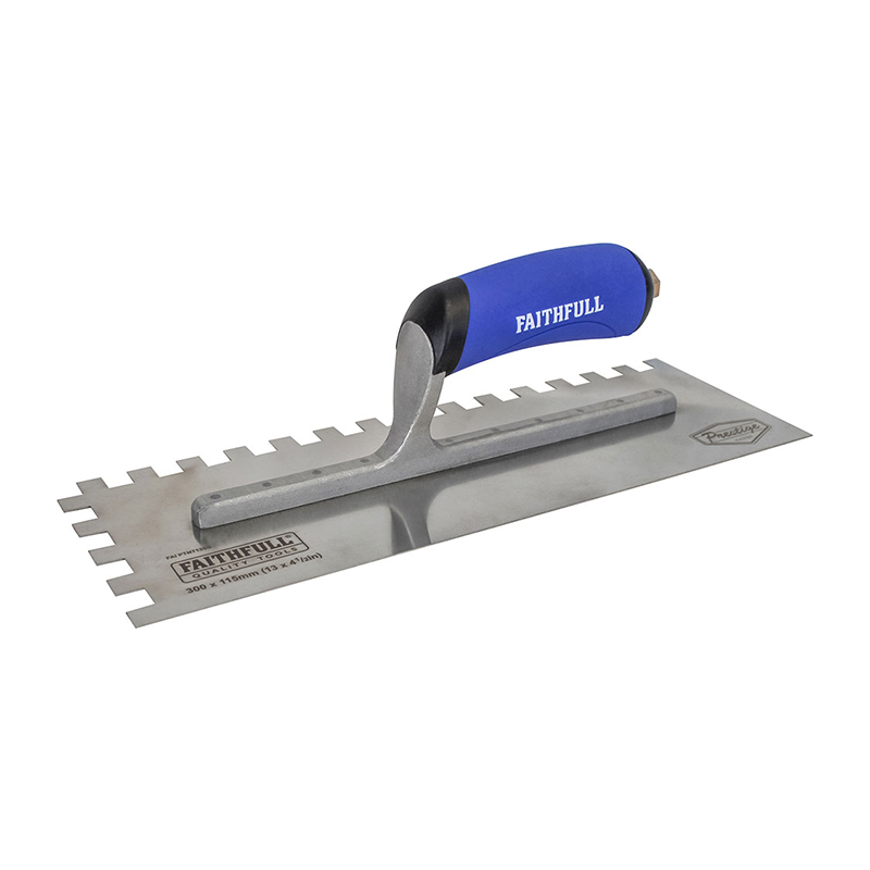 Faithfull Prestige Stainless Steel 10mm Notched Trowel 330mm x 115mm  (13″ x 4.1/2″)