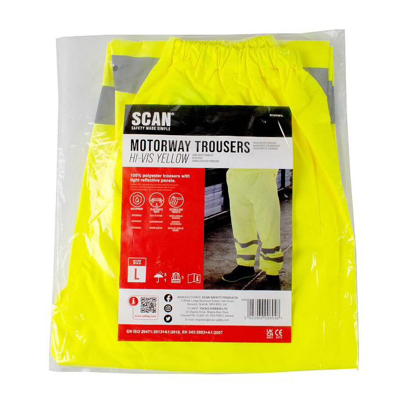 Scan Hi-Vis Reflective Waterproof Motorway Trousers - Yellow (XL)