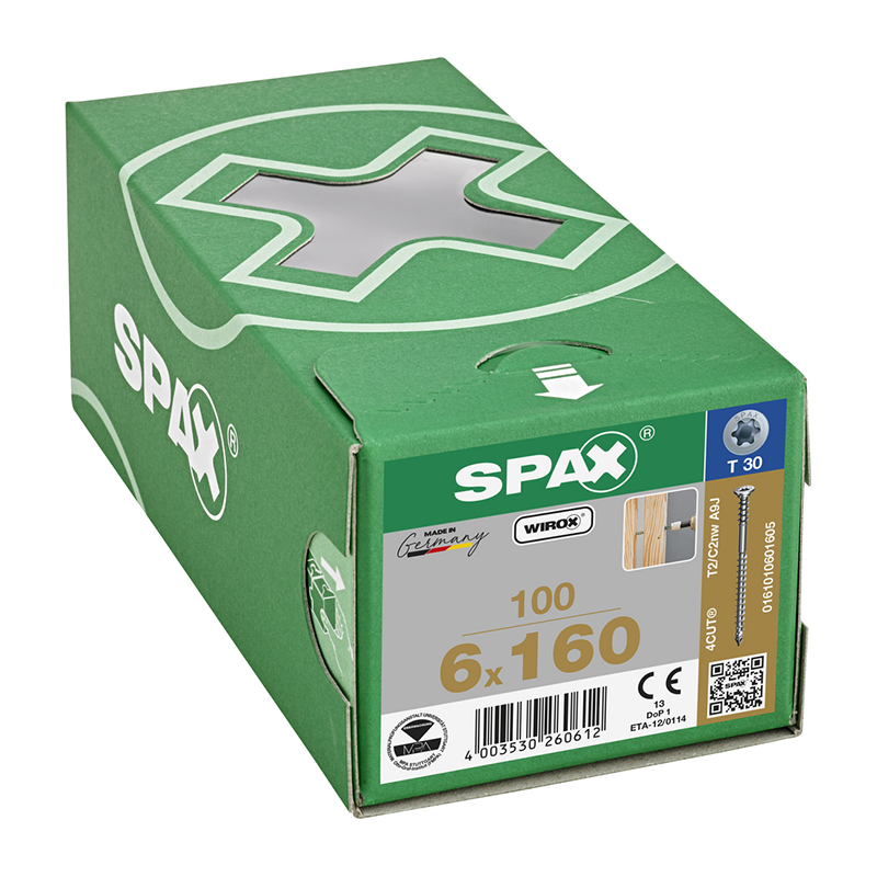 Spax WIROX Flat Head T-Star Plus T30 Adjusting Screws 6mm x 160mm (100 Pack)