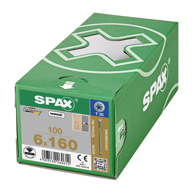Spax WIROX Flat Head T-Star Plus T30 Adjusting Screws 6mm x 160mm (100 Pack)