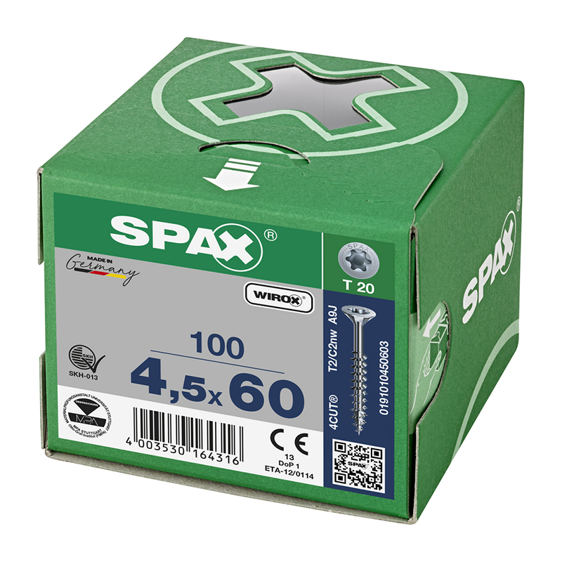 Spax WIROX Universal Countersunk T-Star Plus T20 Screws 4.5mm x 60mm (100 Pack)
