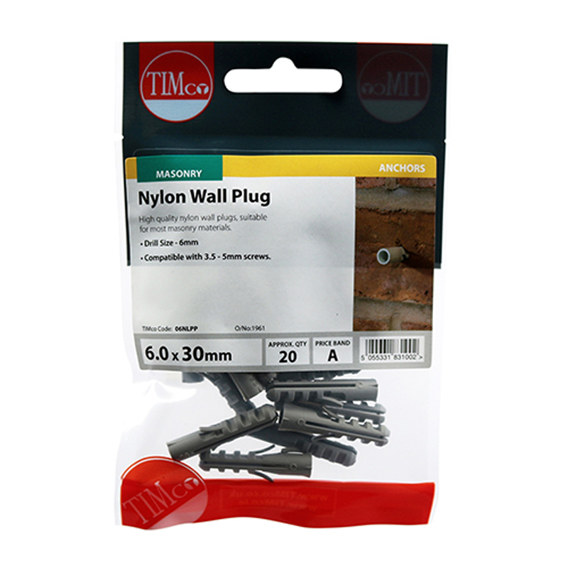 Nylon Plugs - 6mm x 30mm (20 Pack)