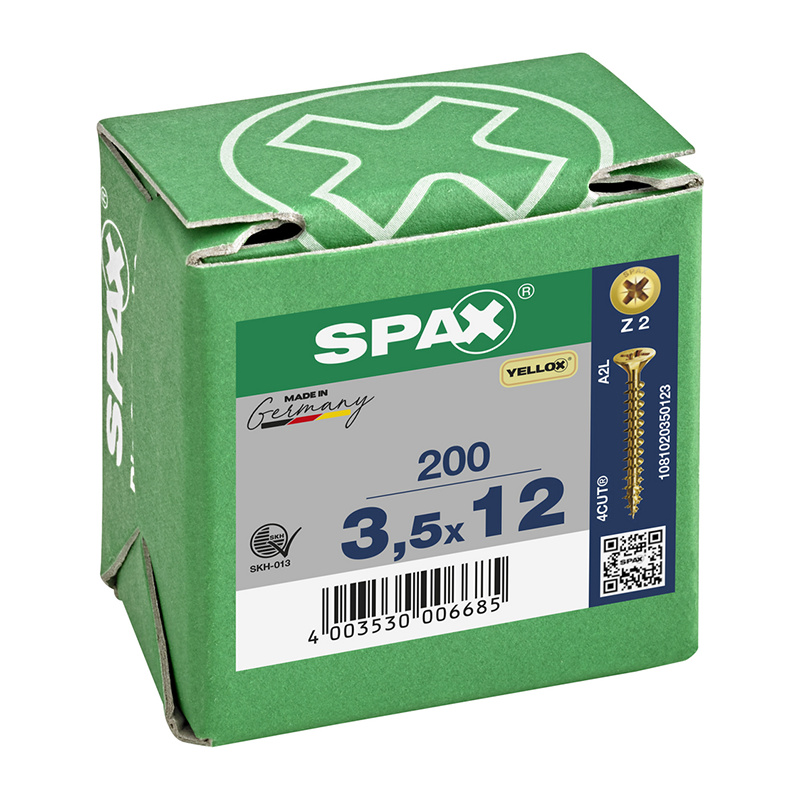 Spax YELLOX Pozi Z2 Universal Countersunk Screws 3.5mm x 12mm (200 Pack)