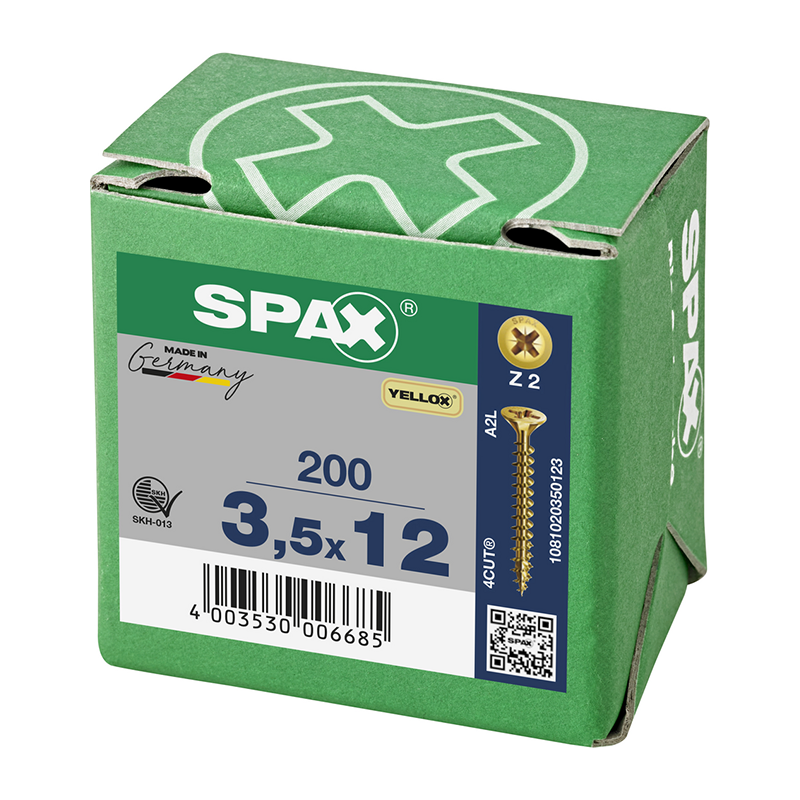 Spax YELLOX Pozi Z2 Universal Countersunk Screws 3.5mm x 12mm (200 Pack)