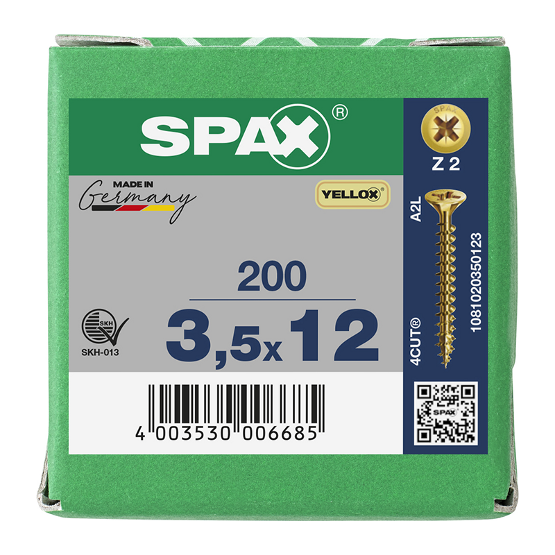 Spax YELLOX Pozi Z2 Universal Countersunk Screws 3.5mm x 12mm (200 Pack)