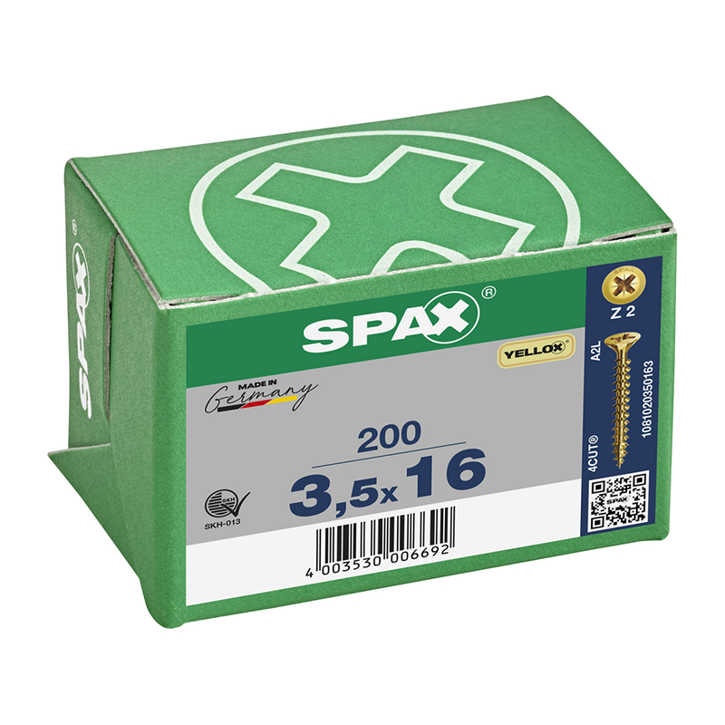 Spax YELLOX Pozi Z2 Universal Countersunk Screws 3.5mm x 16mm (200 Pack)
