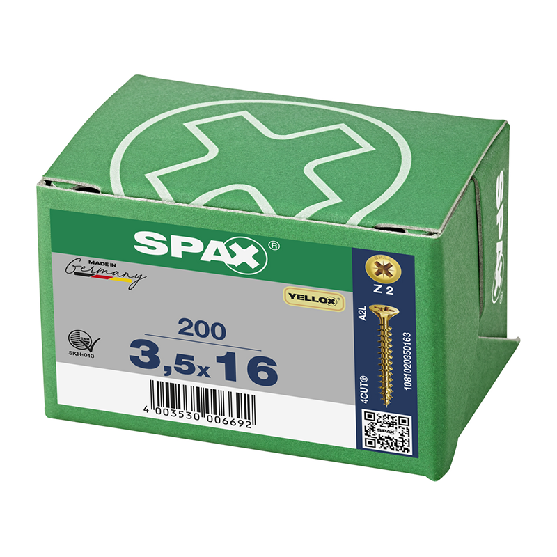 Spax YELLOX Pozi Z2 Universal Countersunk Screws 3.5mm x 16mm (200 Pack)