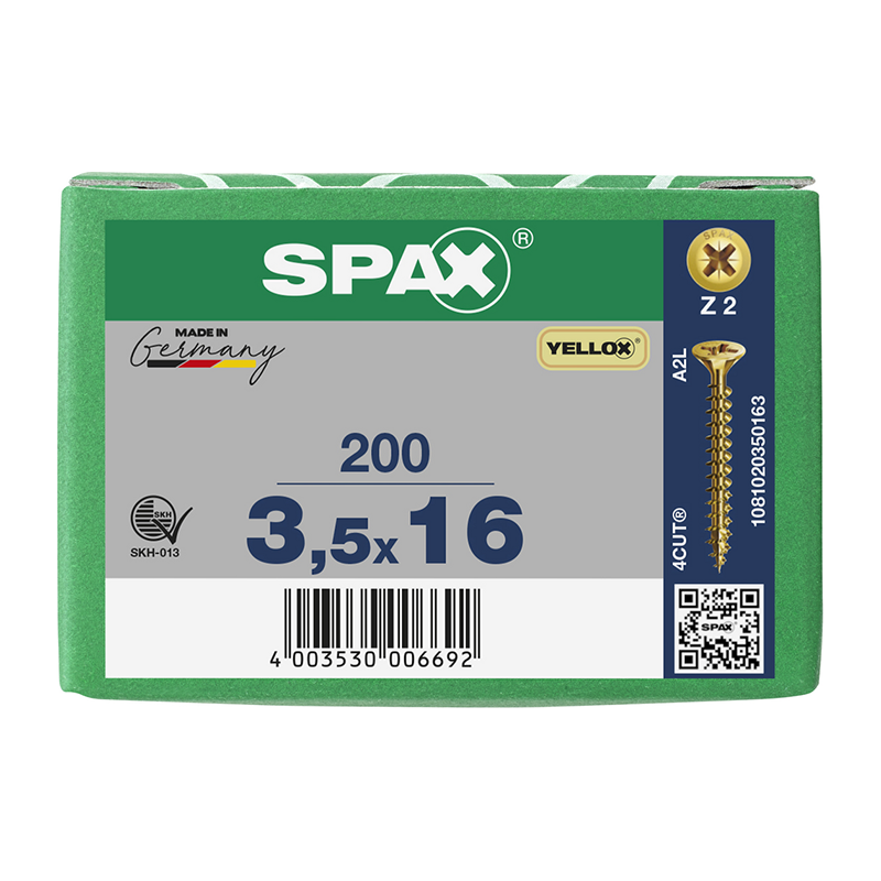 Spax YELLOX Pozi Z2 Universal Countersunk Screws 3.5mm x 16mm (200 Pack)