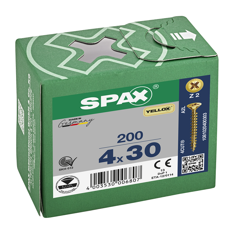 Spax YELLOX Pozi Z2 Universal Countersunk Screws 4mm x 30mm (200 Pack)