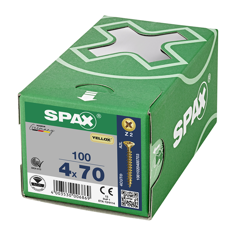 Spax YELLOX Pozi Z2 Universal Countersunk Screws 4mm x 70mm (100 Pack)