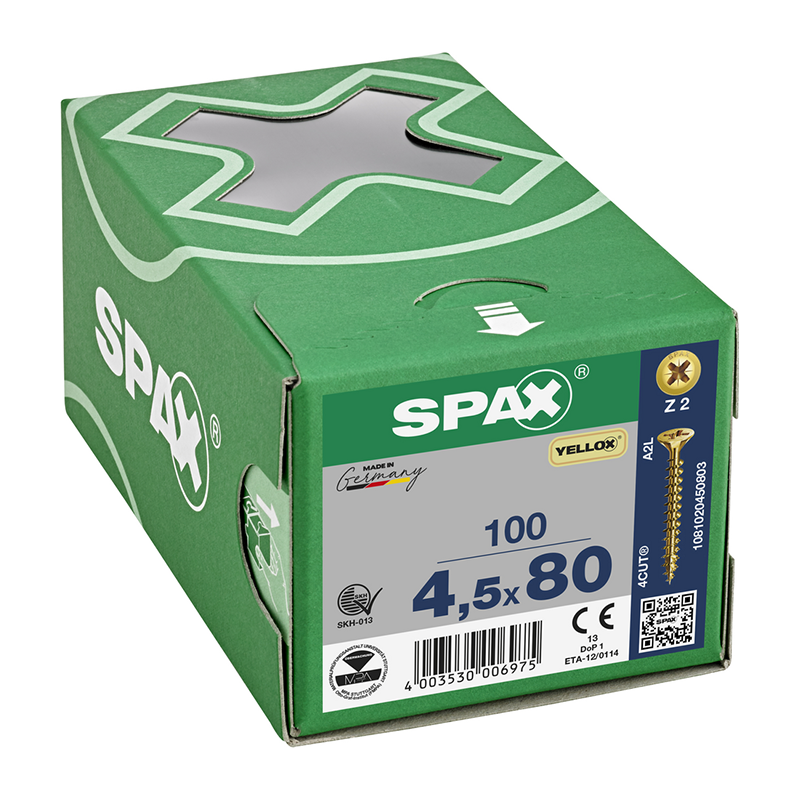 Spax YELLOX Pozi Z2 Universal Countersunk Screws 4.5mm x 80mm (100 Pack)