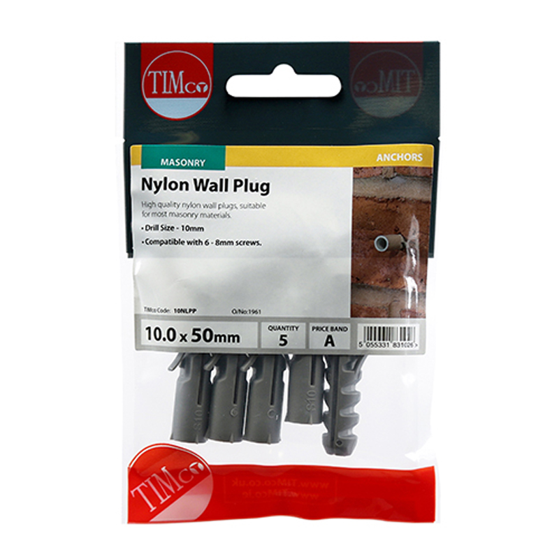 Nylon Plugs - 10mm x 50mm (5 Pack)