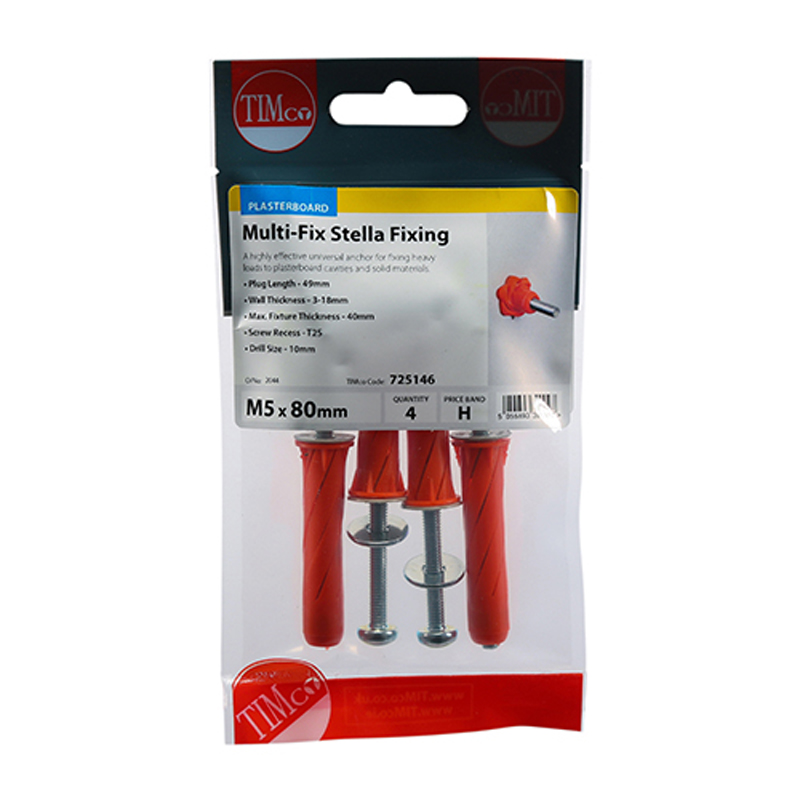 Stella Fixings - TX - Pan - Red - M5 x 80mm