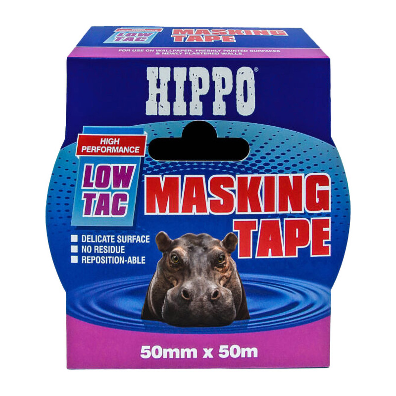 Hippo Low-Tac Masking Tape – Beige (50mm x 50m)