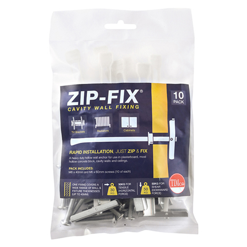 Zip-Fix Cavity Wall Fixings - Zinc - M6 (10 Pack)