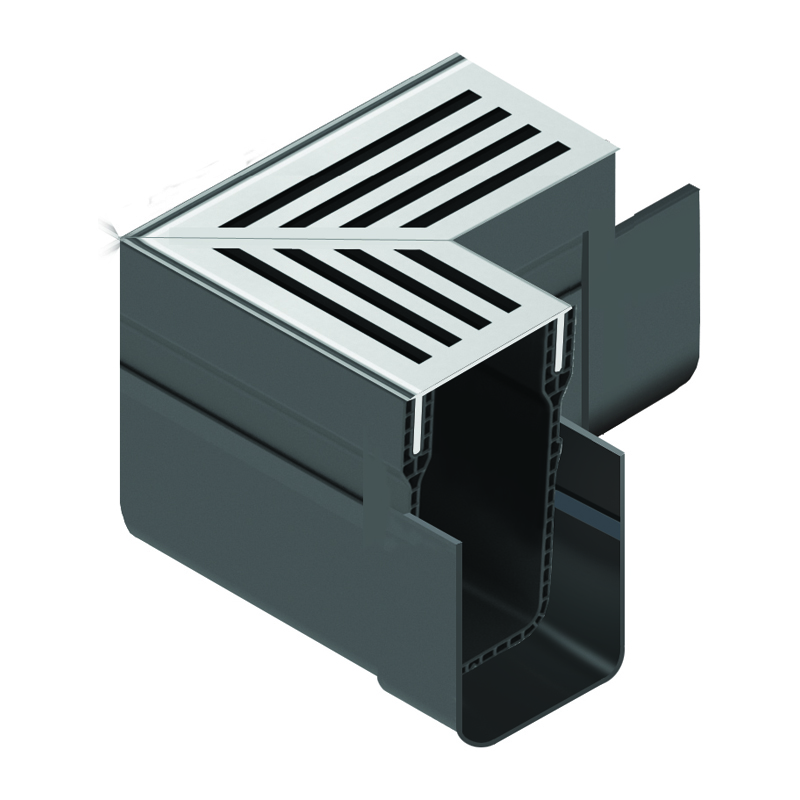 ACO Threshold Drain Slimline Corner Unit 61mm – Silver Aluminium Grating