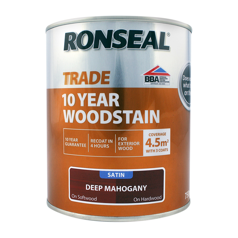 Ronseal Trade 10 Year Woodstain – Satin Deep Mahogany (750ml)