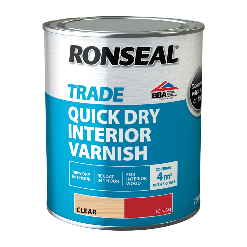 Ronseal Trade Quick Dry Interior Varnish – Clear Gloss (750ml)