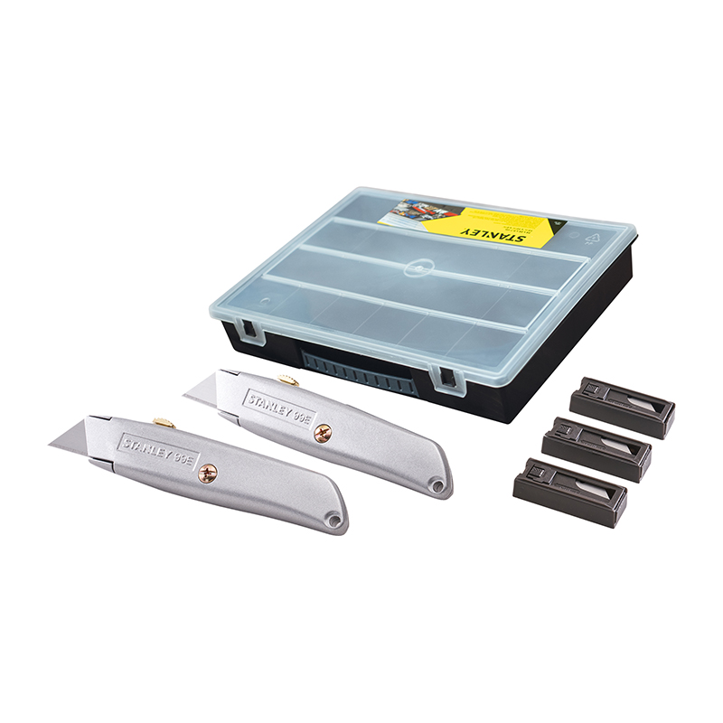 Stanley 99E Trimming Knife Twin Pack with 50 Spare Blades in Organiser