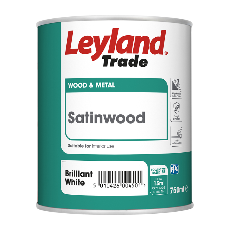 Leyland Trade Satinwood Paint – Brilliant White (0.75L)