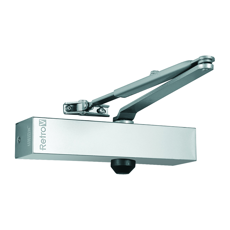 Union Retro-V Adjustable Size 3-4 Overhead Door Closer – Silver