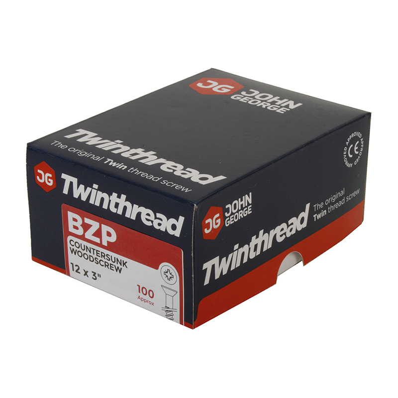 Twinthread Woodscrew CSK Pozi Recessed BZP 40mm x 3.5mm (Box 200)