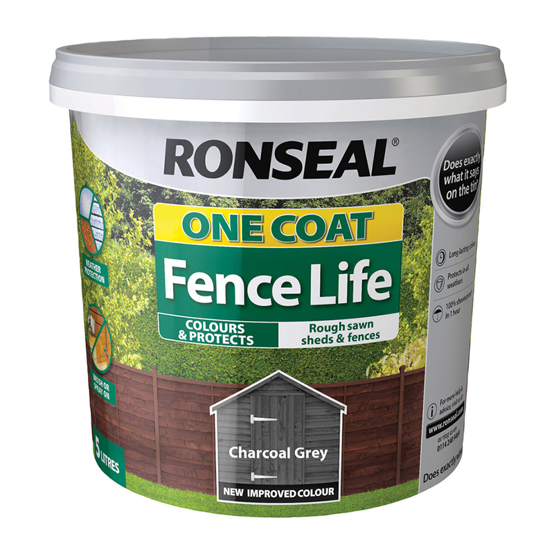 Ronseal One Coat Fence Life Fence & Shed Paint – Charcoal Grey (5L)