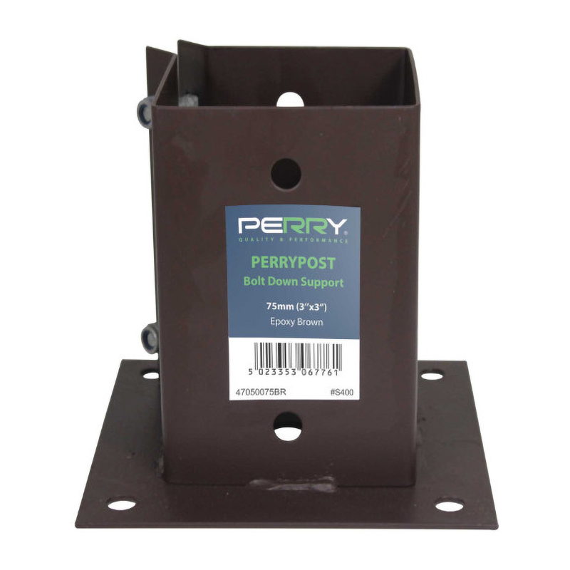 Perry Bolt Down Fence Post Support – Brown (Bolt Grip for 150mm x 150mm Posts)