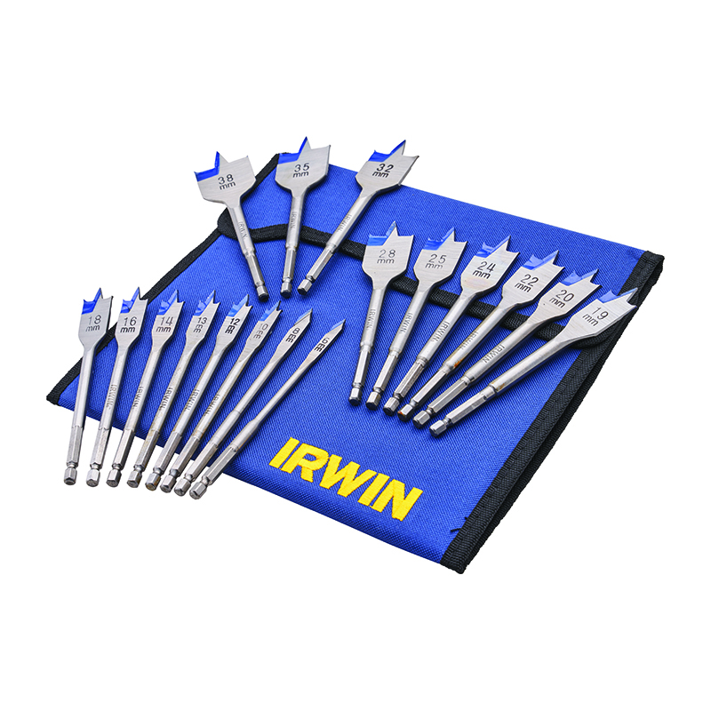 Irwin Tools 17 Piece 4X Blue Groove Flat Bit Set