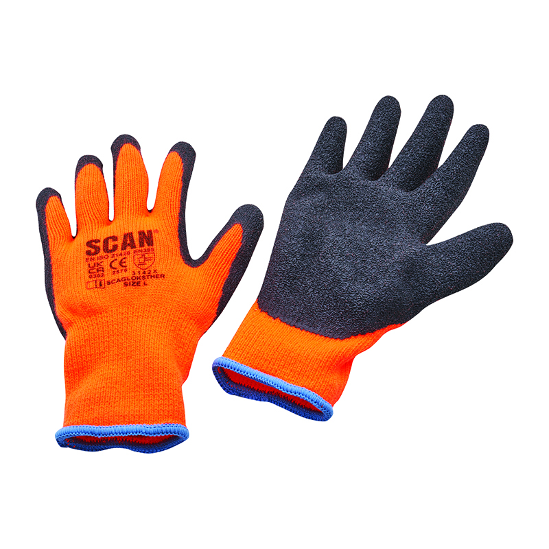 Scan Knitshell Thermal Latex Coated Gloves - Orange/Black Size 9 Large (3 Pairs)