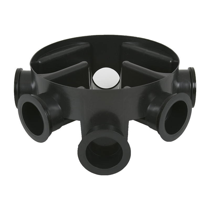 Brett Martin 450mm Inspection Chamber Base with 5 x 110mm Inlets inc. 3 x Socket Plugs – Black (225mm Invert)